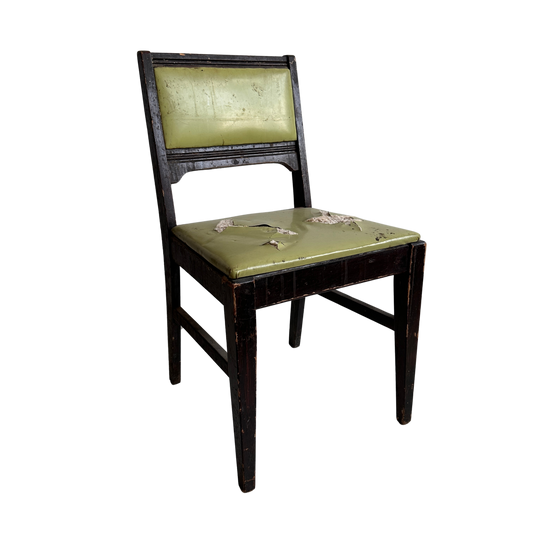 CH028 DISTRESSED WOOD & GREEN VINYL CHAIR