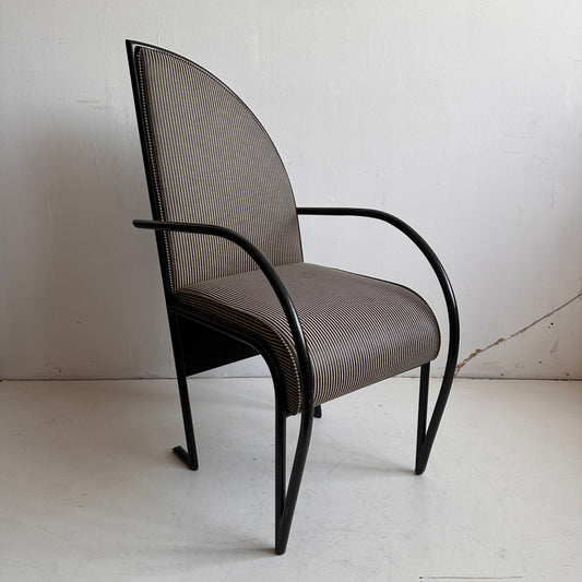 CH038 BLACK & WHITE STRIPED IRON SCULPTURAL ARMCHAIR