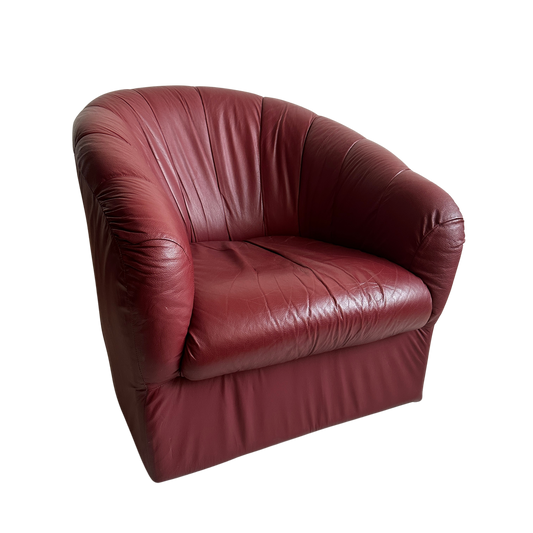 CH047 BURGUNDY LEATHER SWIVEL LOUNGE CHAIR