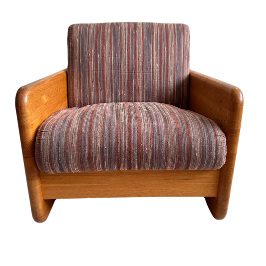 CH051 CHUNKY OAK CHAIR WITH STRIPED UPHOLSTERY