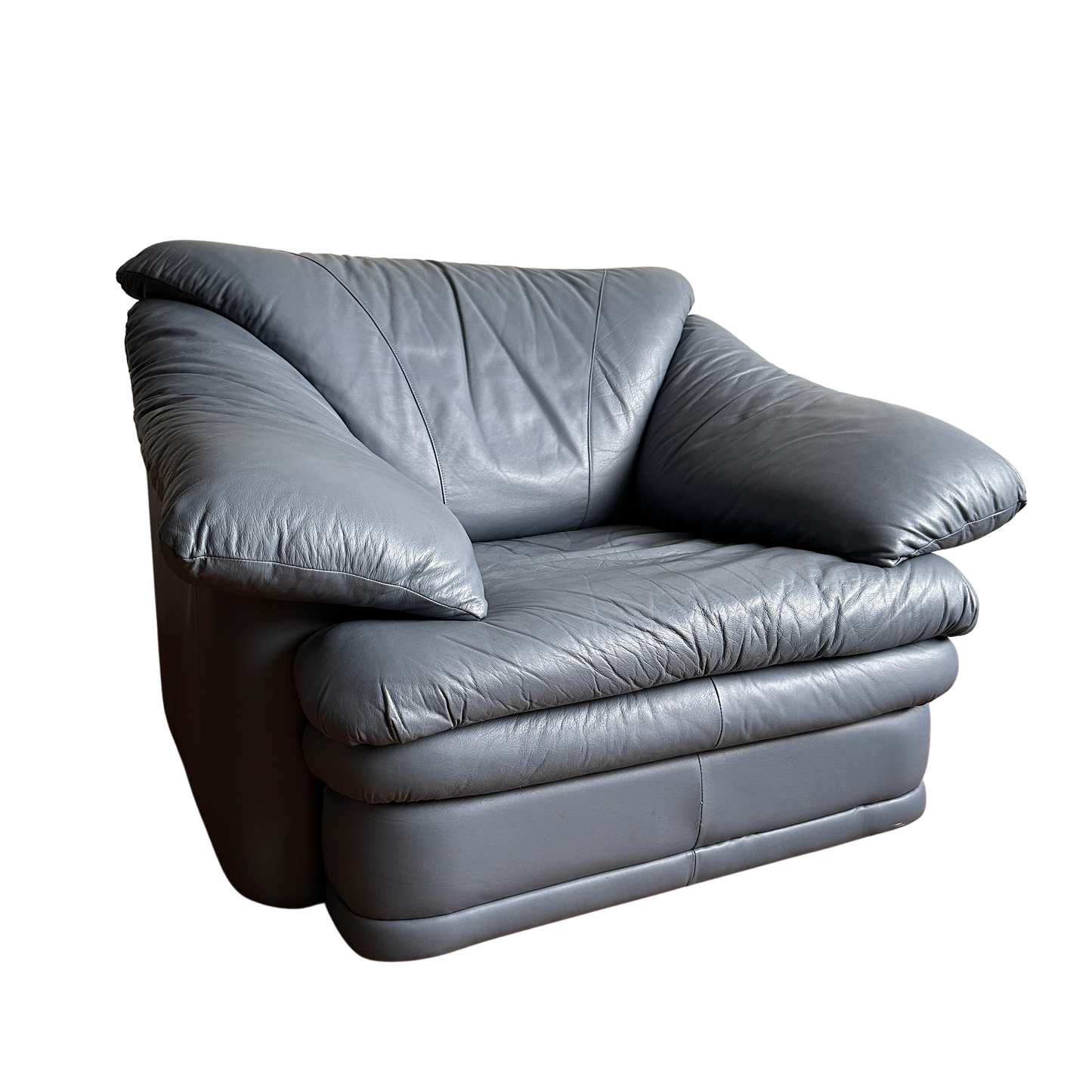 CH052 ITALIAN BLUE LEATHER LOUNGE CHAIR WITH OTTOMAN