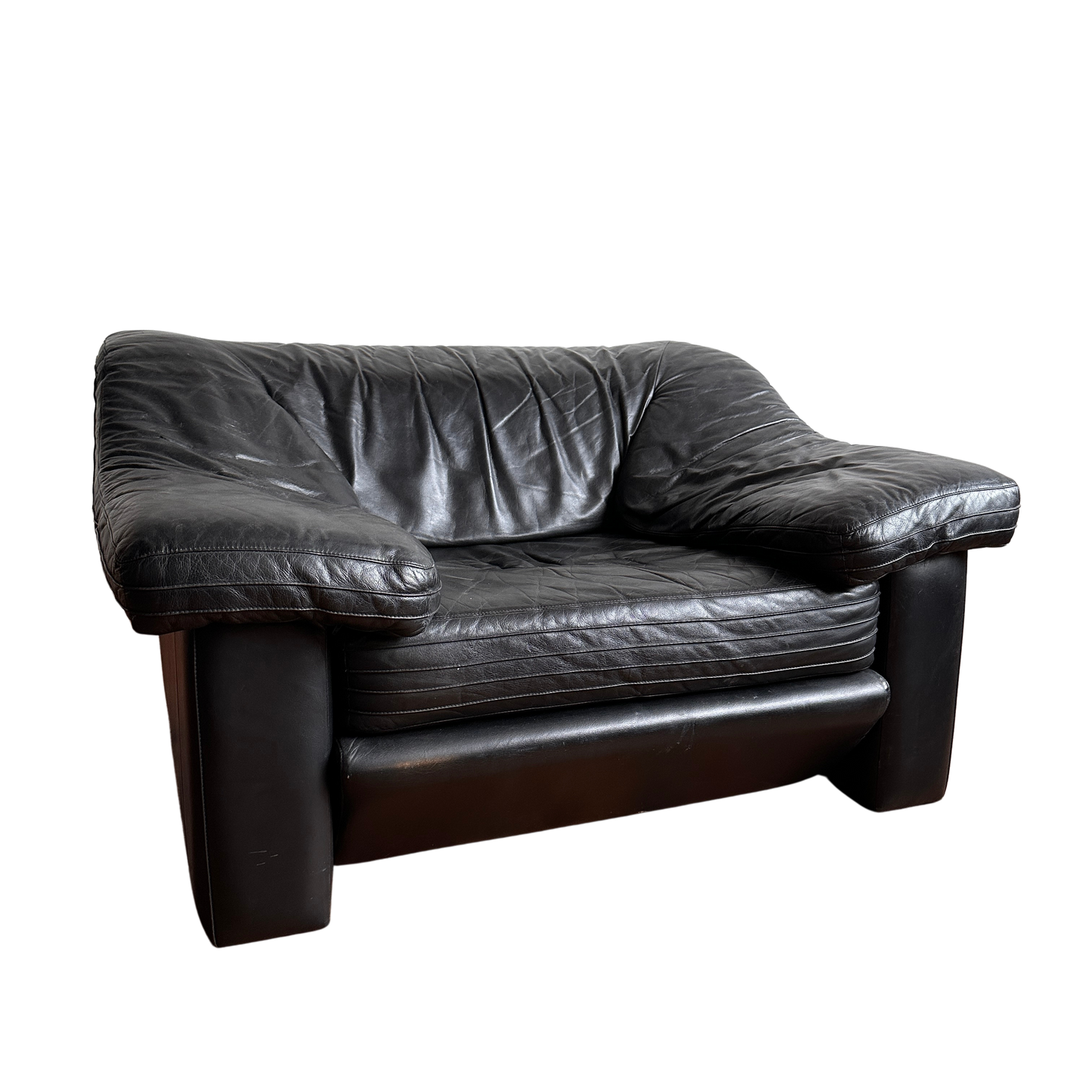 CH053 ITALIAN BLACK LEATHER ADJUSTABLE LOUNGE CHAIR WITH OTTOMAN