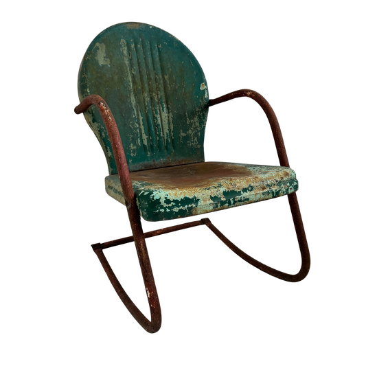 CH056 GREEN RUSTY METAL OUTDOOR ROCKING CHAIR