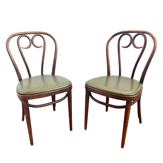CH065 BENTWOOD CAFE CHAIRS WITH GREEN VINYL UPHOLSTERY