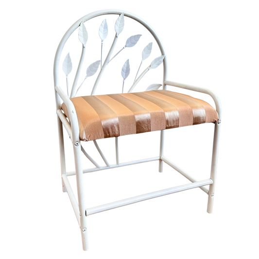 CH066 WHITE LEAF VANITY CHAIR WITH STRIPED UPHOLSTERY