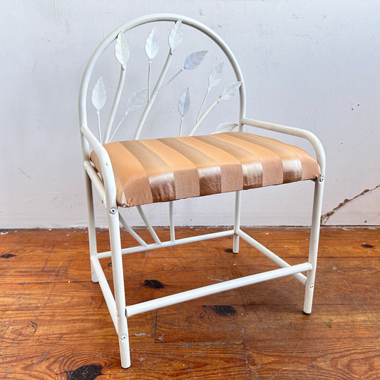 CH066 WHITE LEAF VANITY CHAIR WITH STRIPED UPHOLSTERY