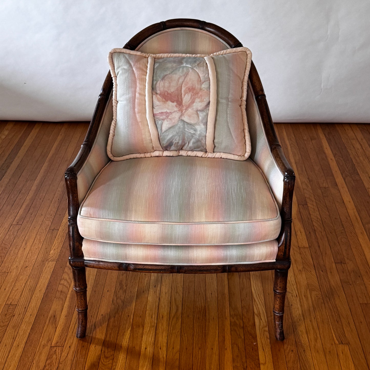 CH075 PASTEL STRIPED ARMCHAIRS WITH FAUX BAMBOO FRAME