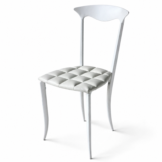 CH077 WHITE METAL DINING CHAIR WITH TUFTED SEAT