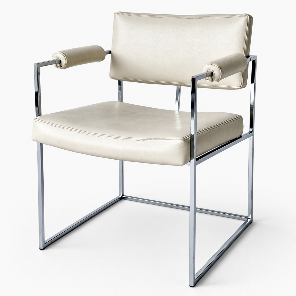 CH084 VINTAGE MILO BANGHMAN CHROME & WHITE LEATHER CHAIRS
