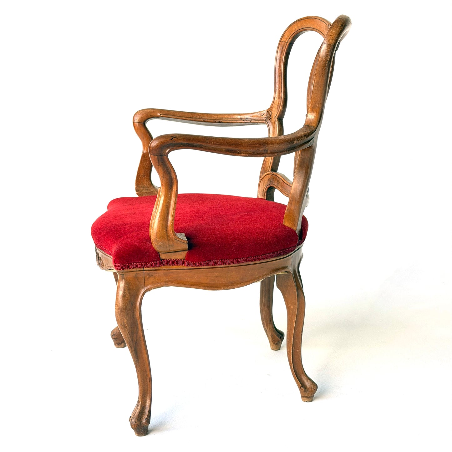 CH086 ROCOCO WALNUT PRETZEL CHAIR WITH RED VELVET SEAR