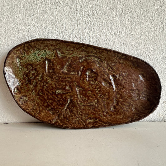 CT004 BROWN TEXTURED CERAMIC CATCHALL TRAY
