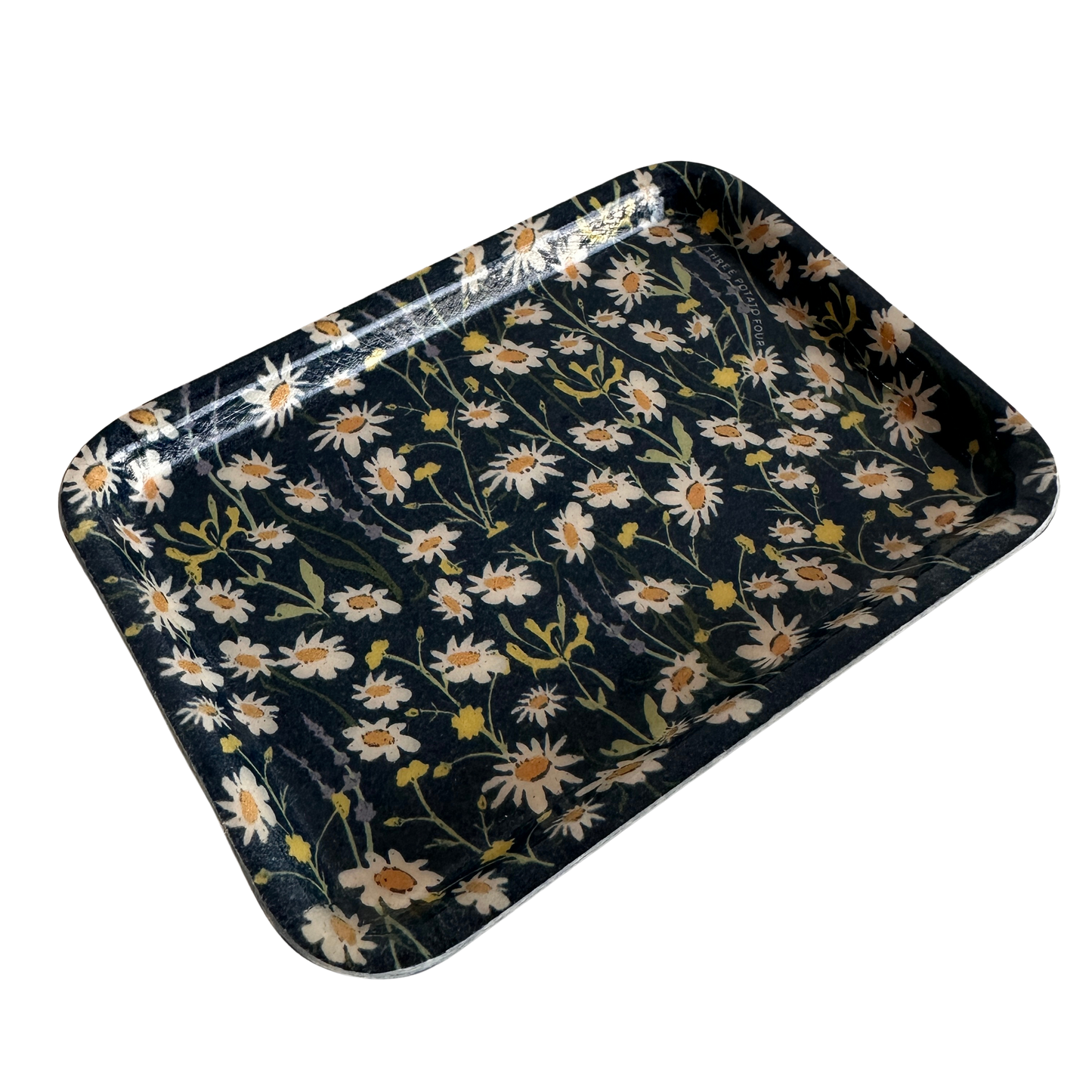 CT007 BLUE CATCHALL TRAY WITH WHITE FLOWERS