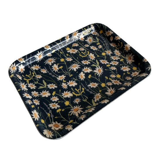 CT007 BLUE CATCHALL TRAY WITH WHITE FLOWERS