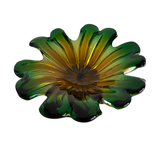 CT012 VINTAGE MURANO ITALIAN GLASS GREEN & AMBER DISH