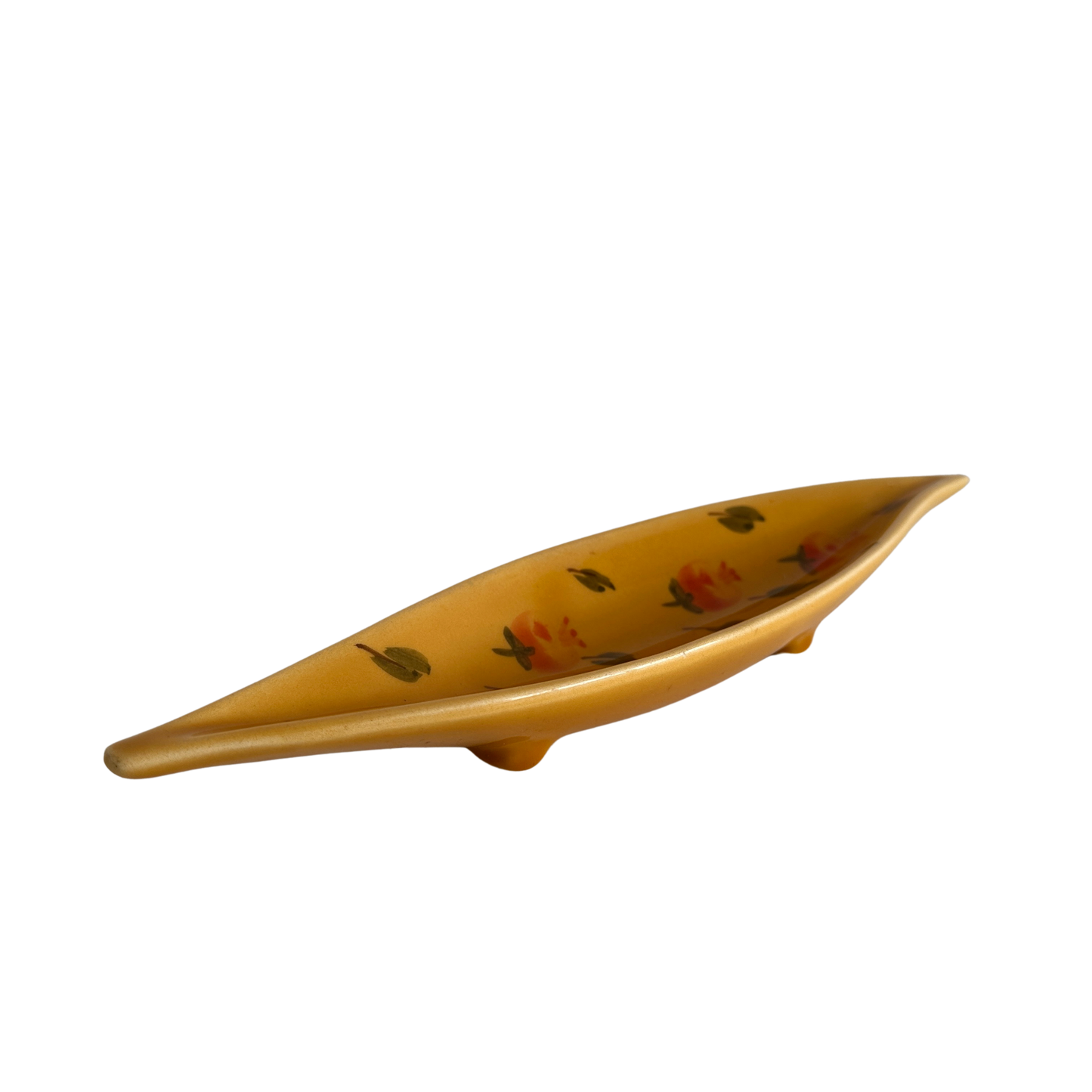 CT013 YELLOW CERAMIC CATCHALL WITH ORANGE FLOWERS