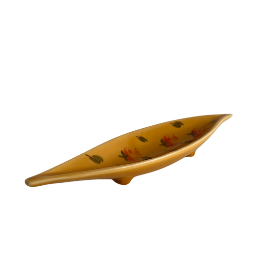 CT013 YELLOW CERAMIC CATCHALL WITH ORANGE FLOWERS
