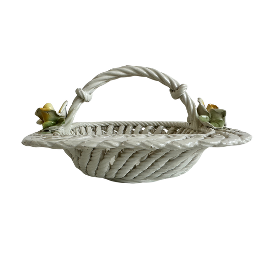 CT018 CERAMIC CERAMIC WICKER BASKET WITH YELLOW ROSE DETAILS