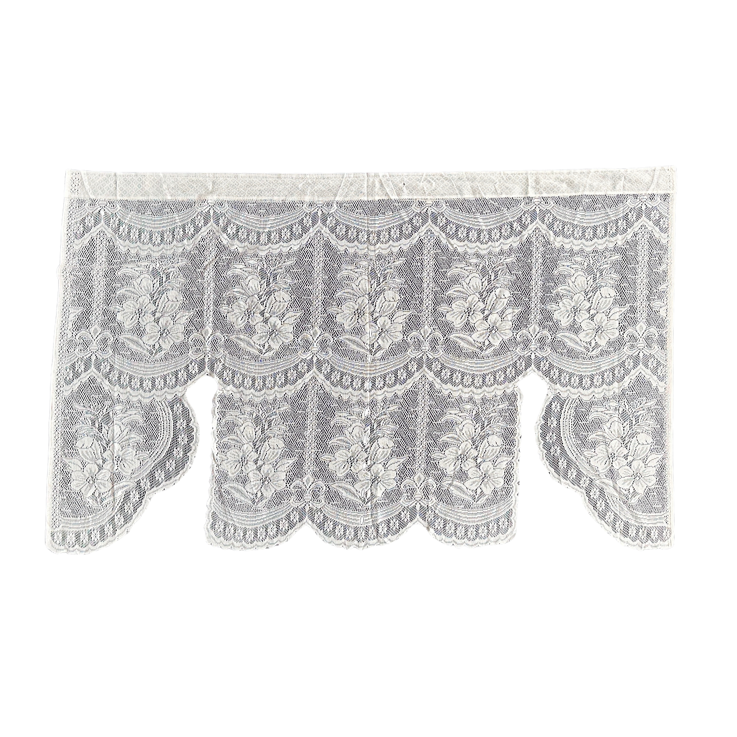 DR007 SINGLE PANEL TAN LACE FLORAL VALANCE CURTAIN
