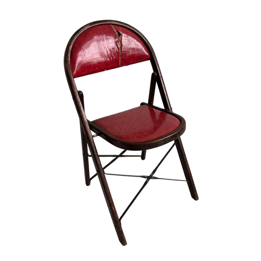 FC005 DISTRESSED RED VINYL & WOOD FOLDING CHAIR