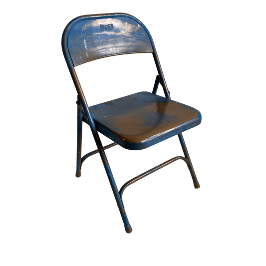 FC012 TAN WITH BLUE SMEAR METAL FOLDING CHAIR