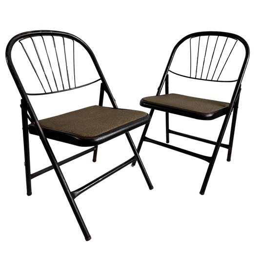 FC014 BLACK METAL FOLDING CHAIRS WITH GREEN TEXTURE VINYL SEAT
