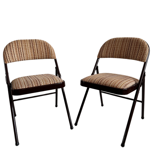 FC017 UPHOLSTERED BROWN METAL FOLDING CHAIRS