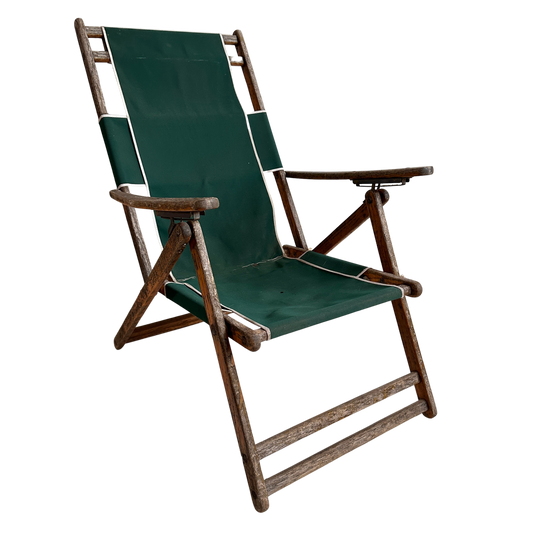 FC020 DISTRESSED WOOD WITH GREEN FABRIC DECK CHAIR