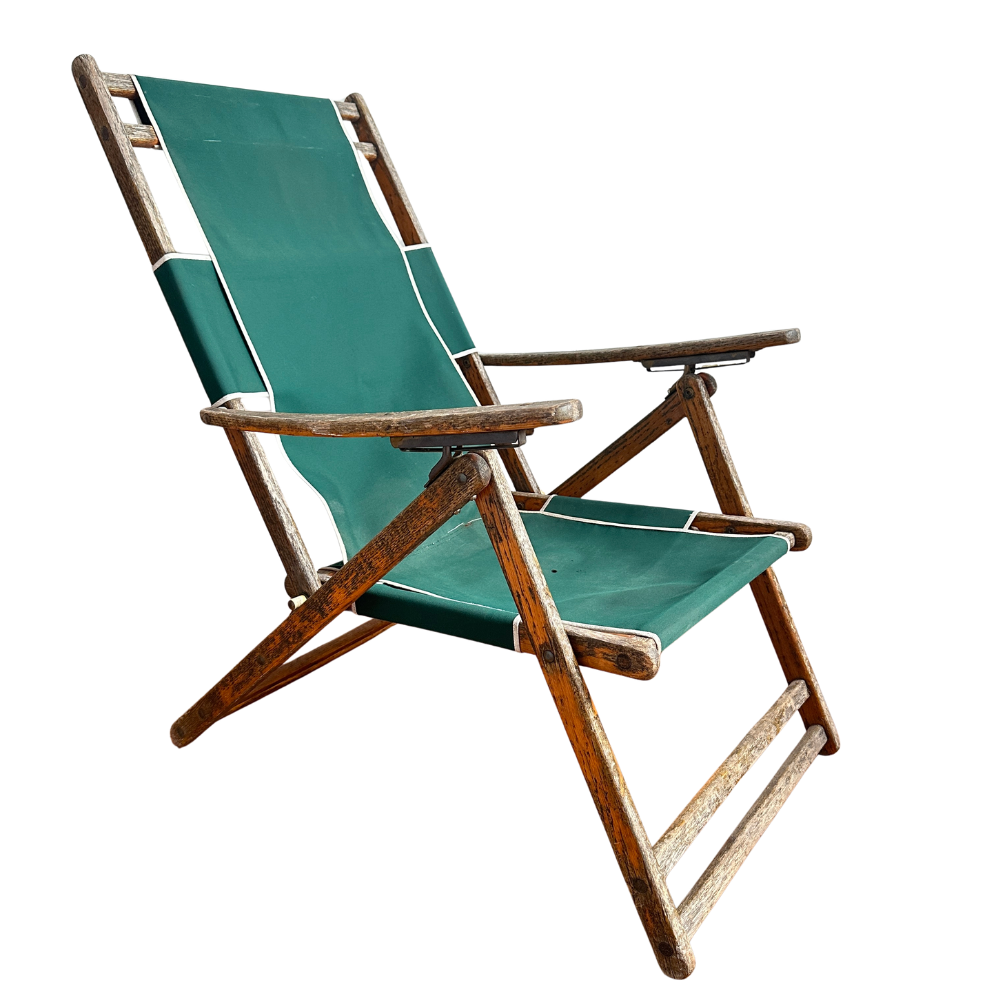 FC020 DISTRESSED WOOD WITH GREEN FABRIC DECK CHAIR