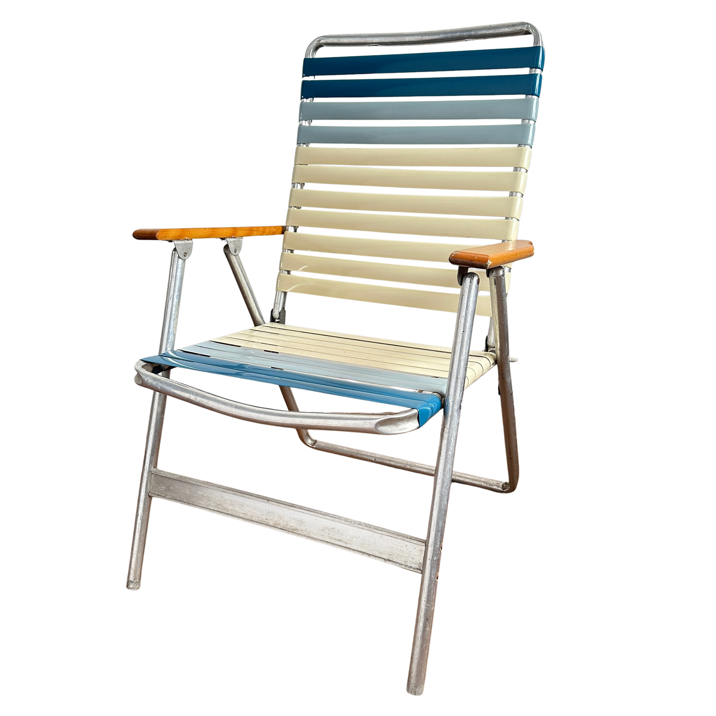 FC022 BLUE & CREAM FOLDING LAWN CHAIR