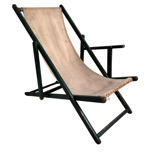FC027 DISTRESSED ONE ARMED GREEN & BEIGE BEACH SLING CHAIR
