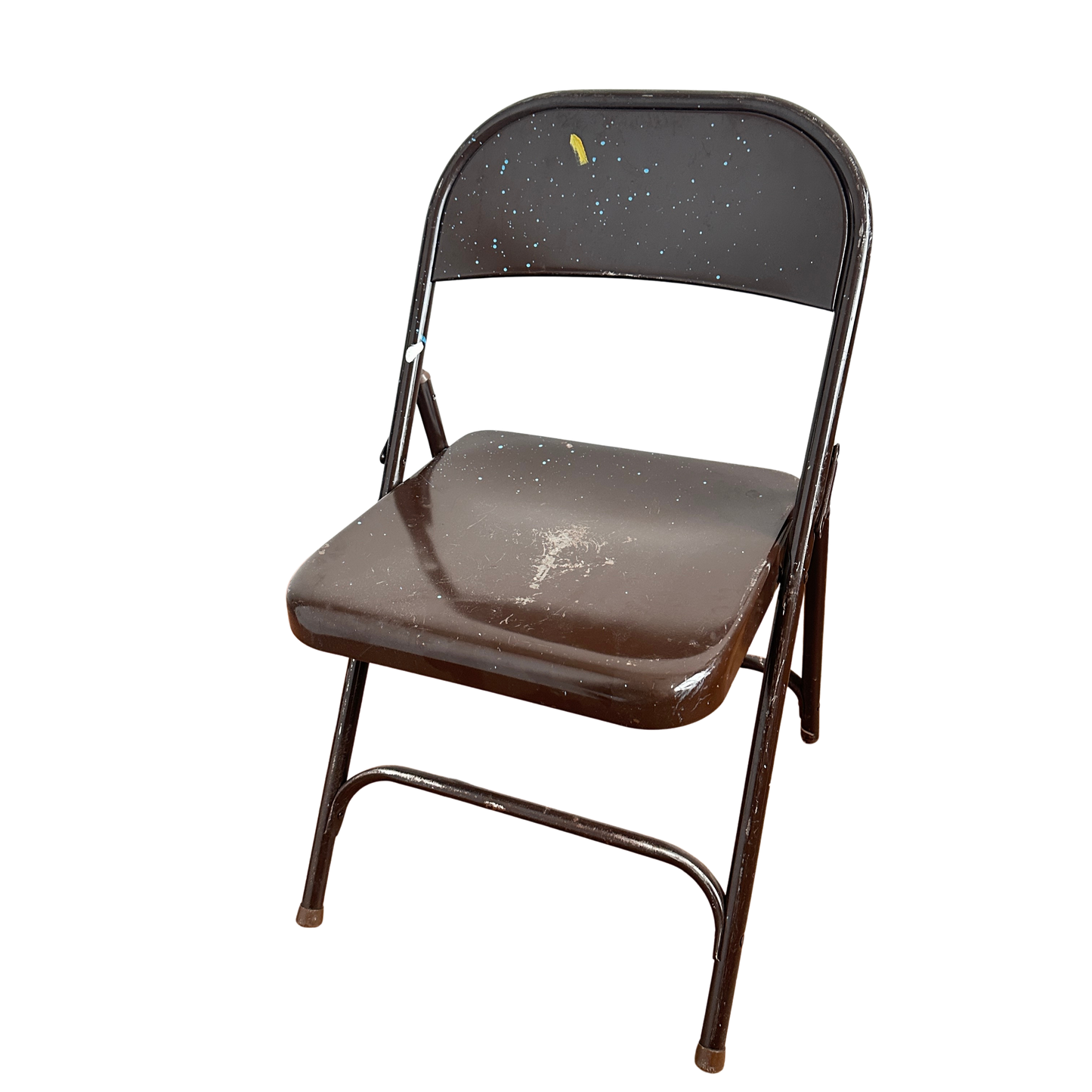 FC028 PAINT SPLATTERED BROWN METAL FOLDING CHAIR