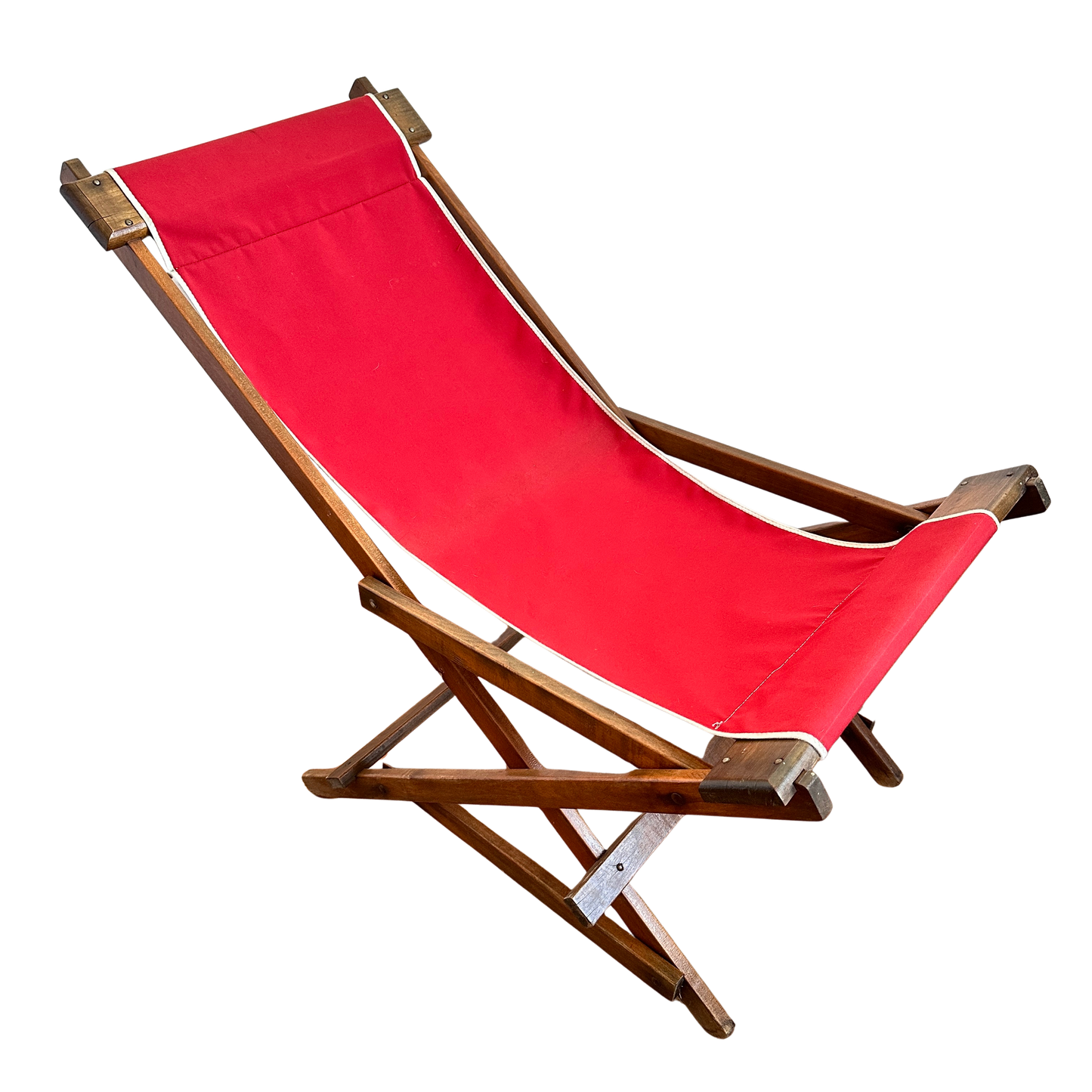FC041 ROCKING SLING CHAIR WITH RED FABRIC & WOOD FRAME