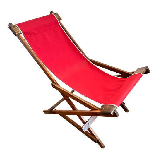 FC041 ROCKING SLING CHAIR WITH RED FABRIC & WOOD FRAME