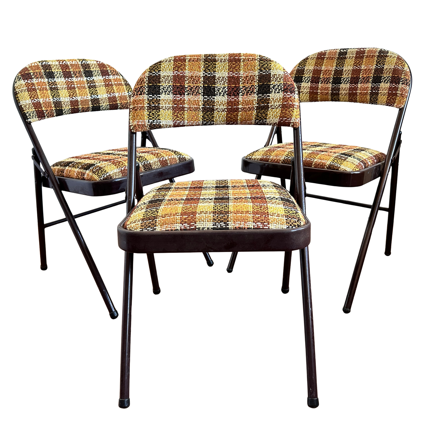 FC044 METAL FOLDING CHAIRS WITH PLAID UPHOLSTRY