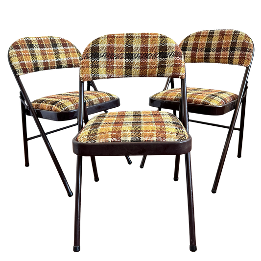 FC044 METAL FOLDING CHAIRS WITH PLAID UPHOLSTRY