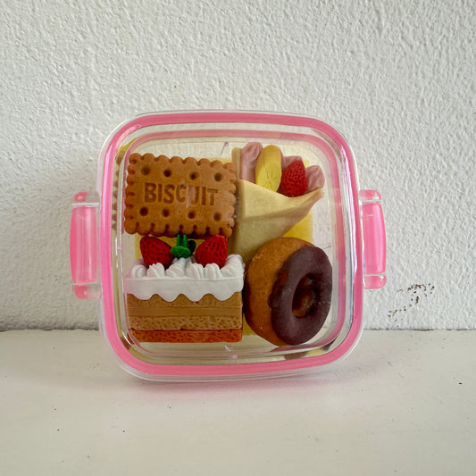 GT009 MINI DESSERT ERASER SET IN PINK CASE - KAWAII STATIONERY
