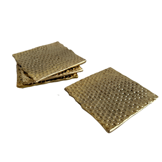 KT013 SET OF FOUR GOLD HONEYCOMB COASTERS