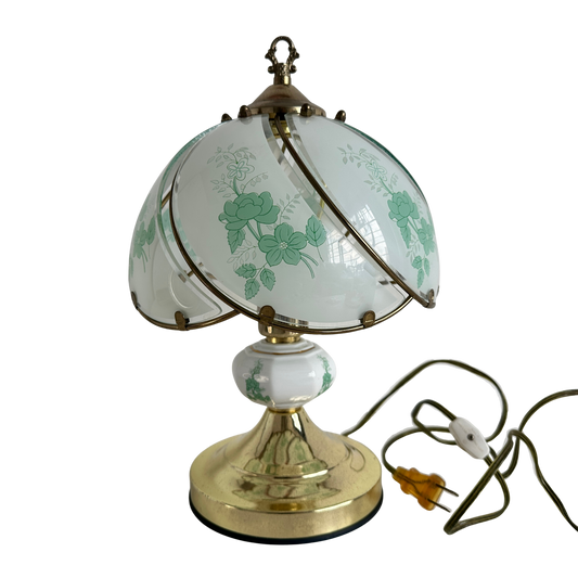 LI001 GREEN FLORAL GLASS DOME LAMP