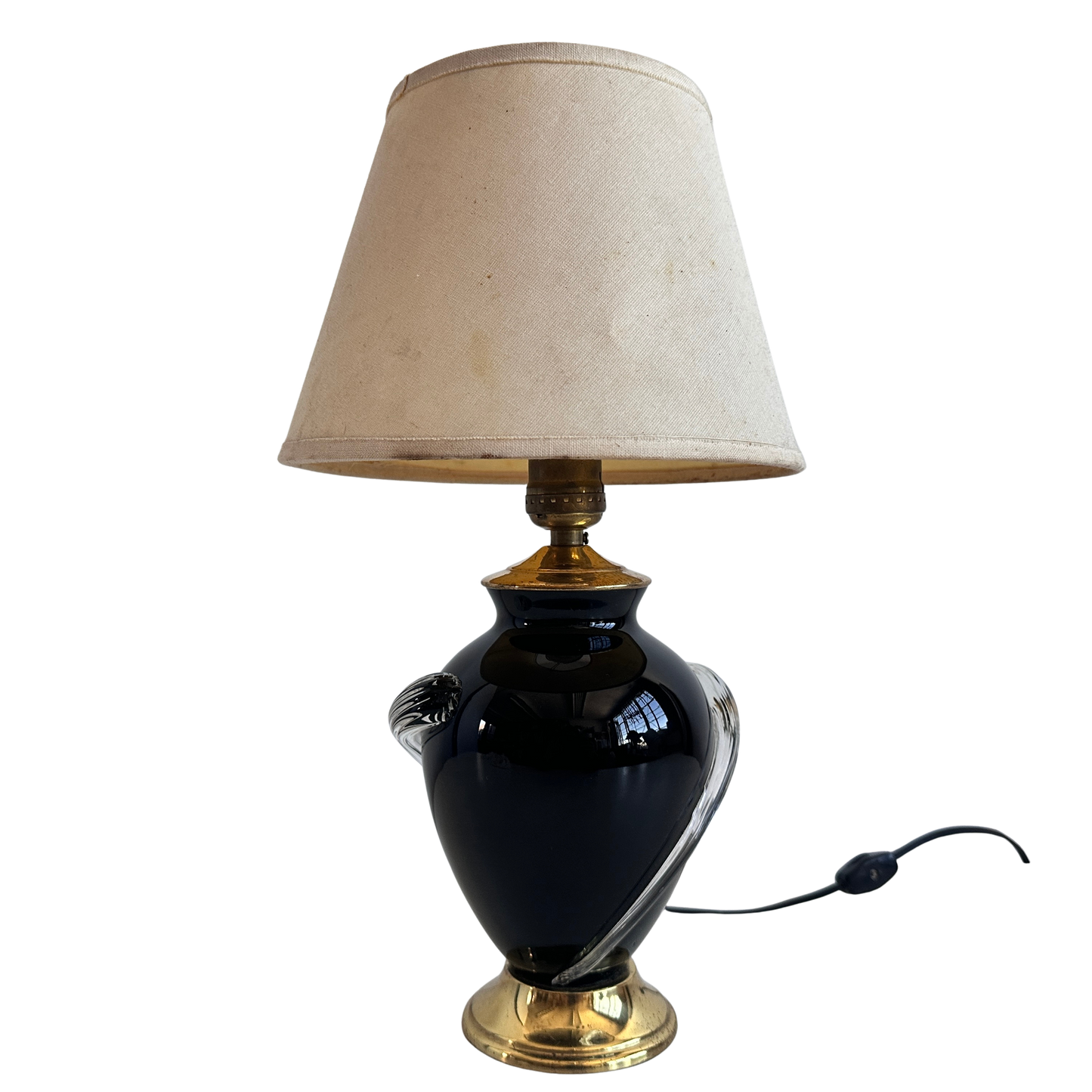 LI024 BLACK, GOLD, & GLASS TABLE LAMP WITH DISTRESSED SHADE