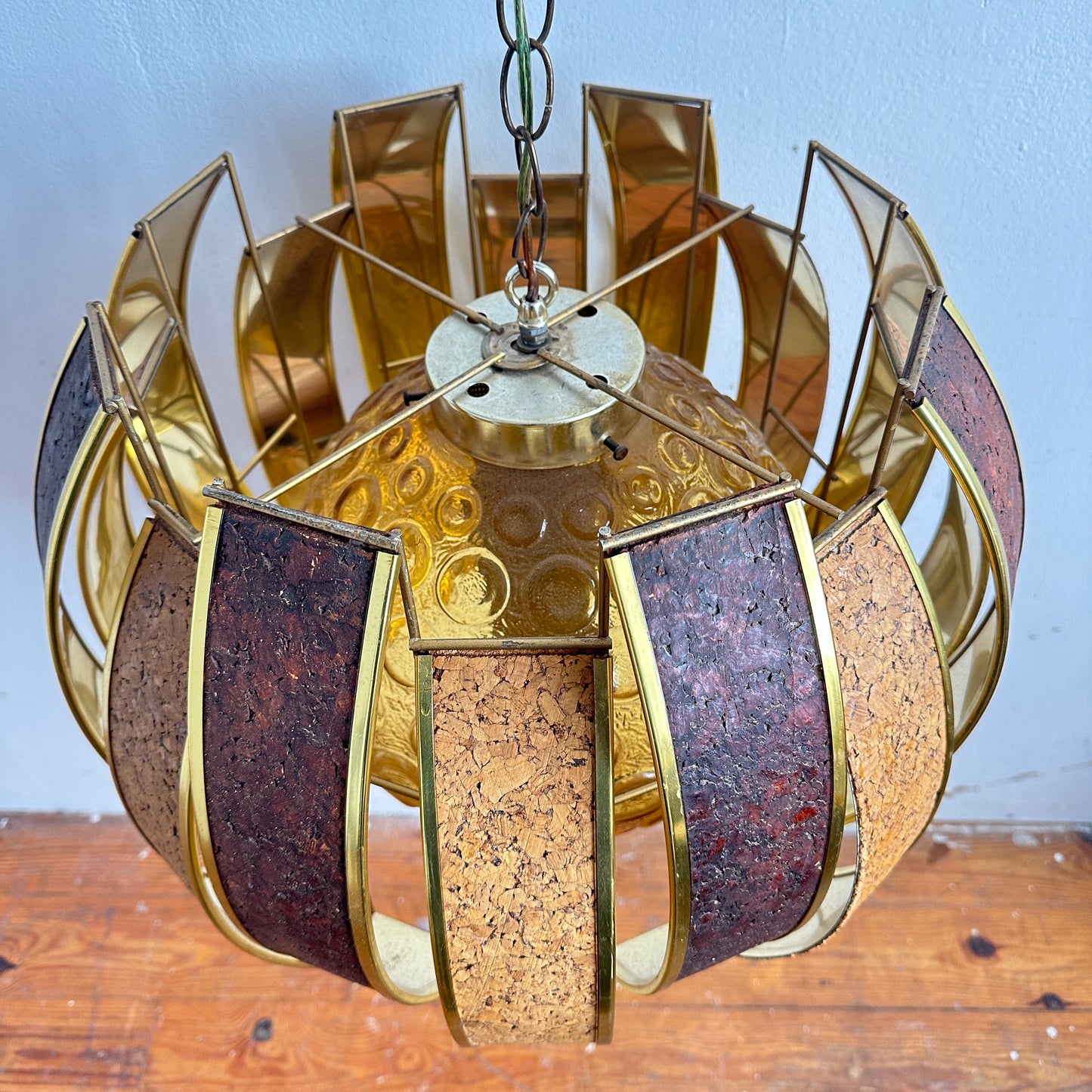 LI029 BRUTALIST CORK & GLASS PENDANT LAMP