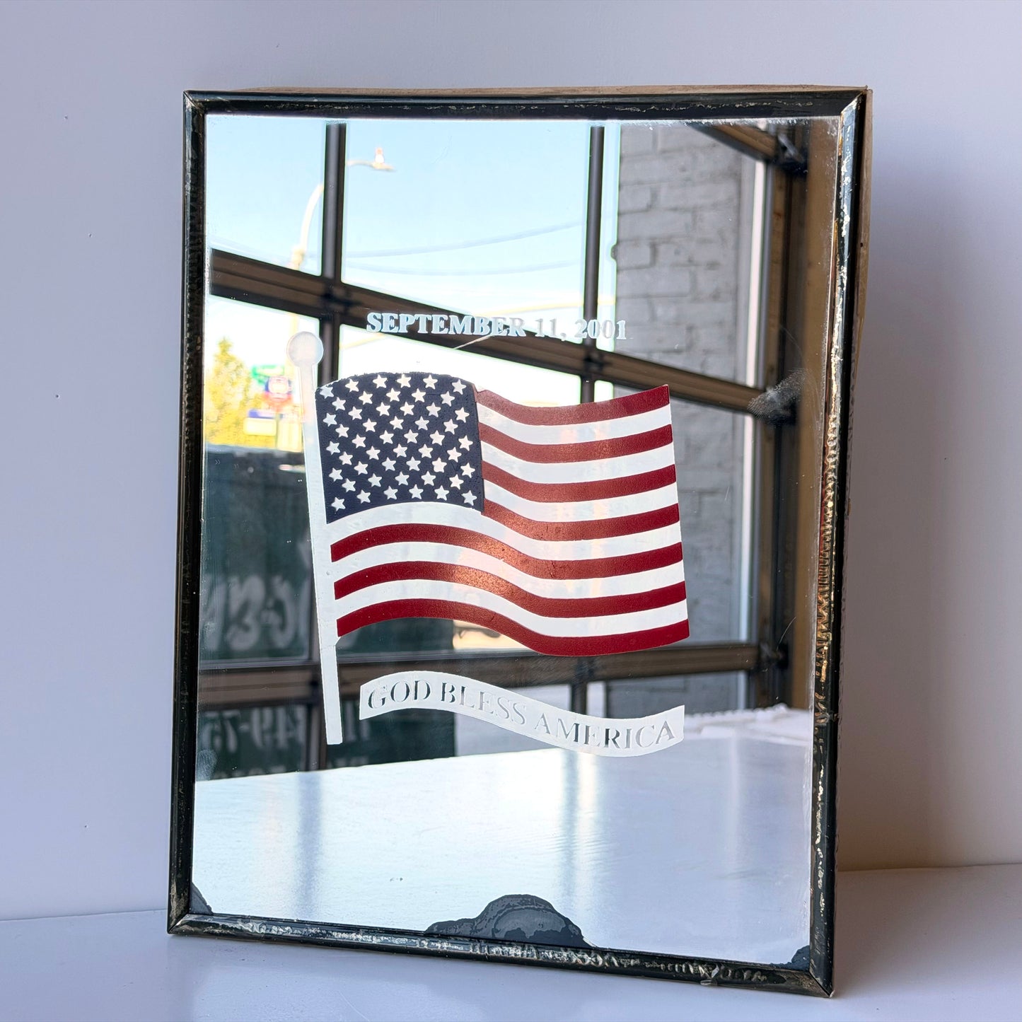 MR012 DISTRESSED 9/11 USA MIRROR
