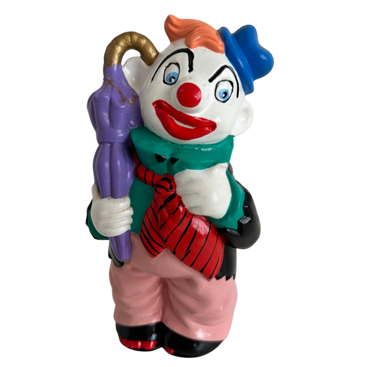 OB001 HAND PAINTED CERAMIC CLOWN WITH UMBRELLA