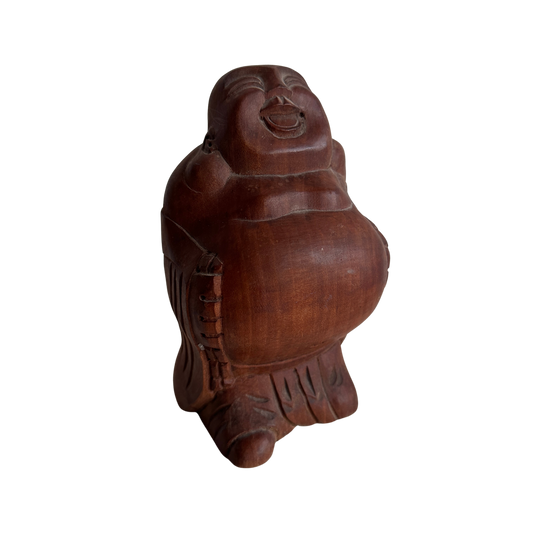 OB009 CARVED WOOD LAUGHING BUDDHA