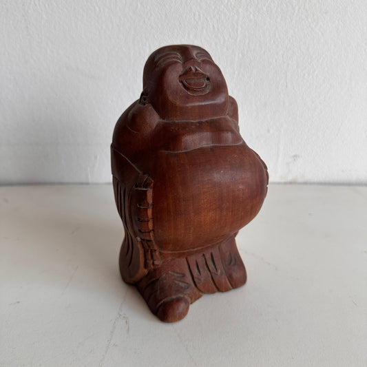 OB009 CARVED WOOD LAUGHING BUDDHA