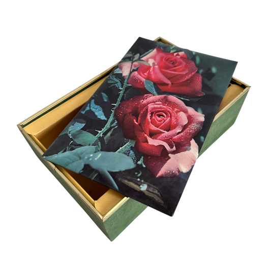 OB032 GREEN AND GOLD FUSCHIA PINK ROSE BOX