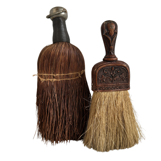 OB035 TWO SMALL ANTIQUE HAND BROOMS