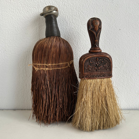 OB035 TWO SMALL ANTIQUE HAND BROOMS