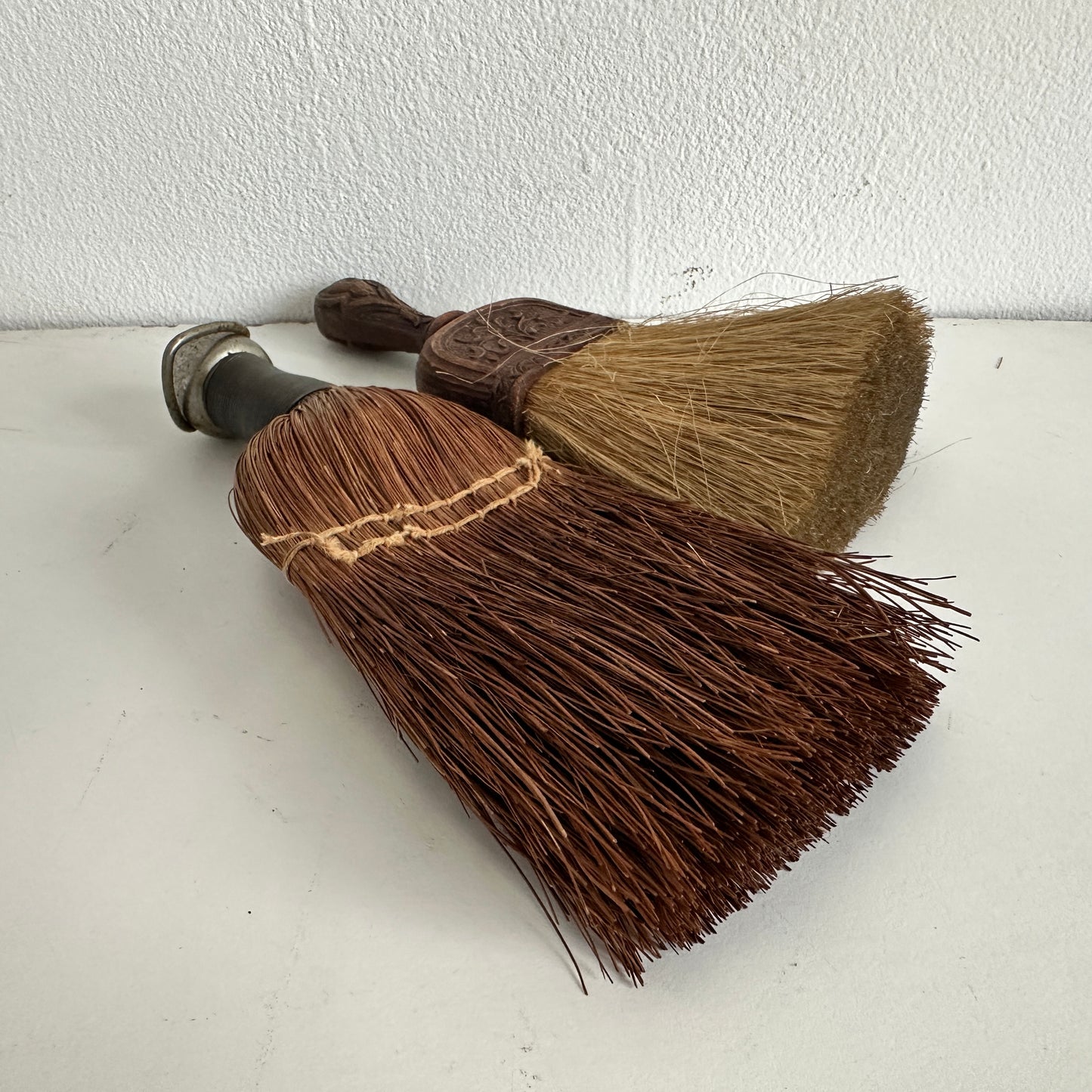 OB035 TWO SMALL ANTIQUE HAND BROOMS