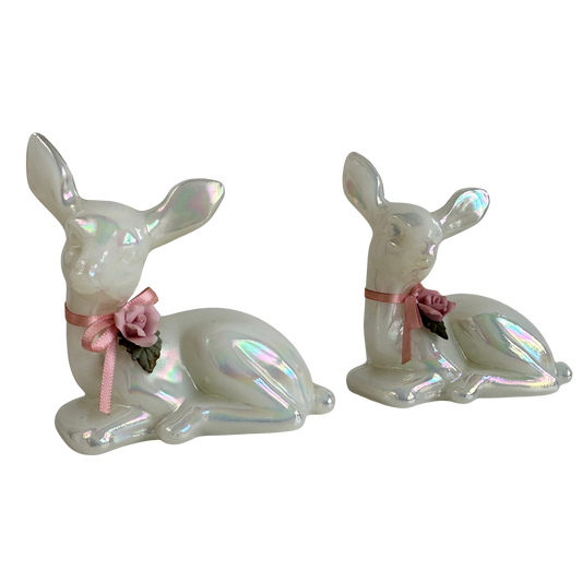 OB046 PAIR OF SOLID IRIDESCENT GLASS DEER FIGURINES