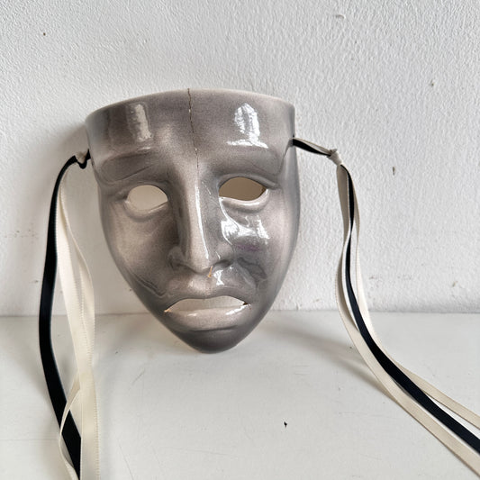 OB060 SILVER CERAMIC TRAGEDY MASK